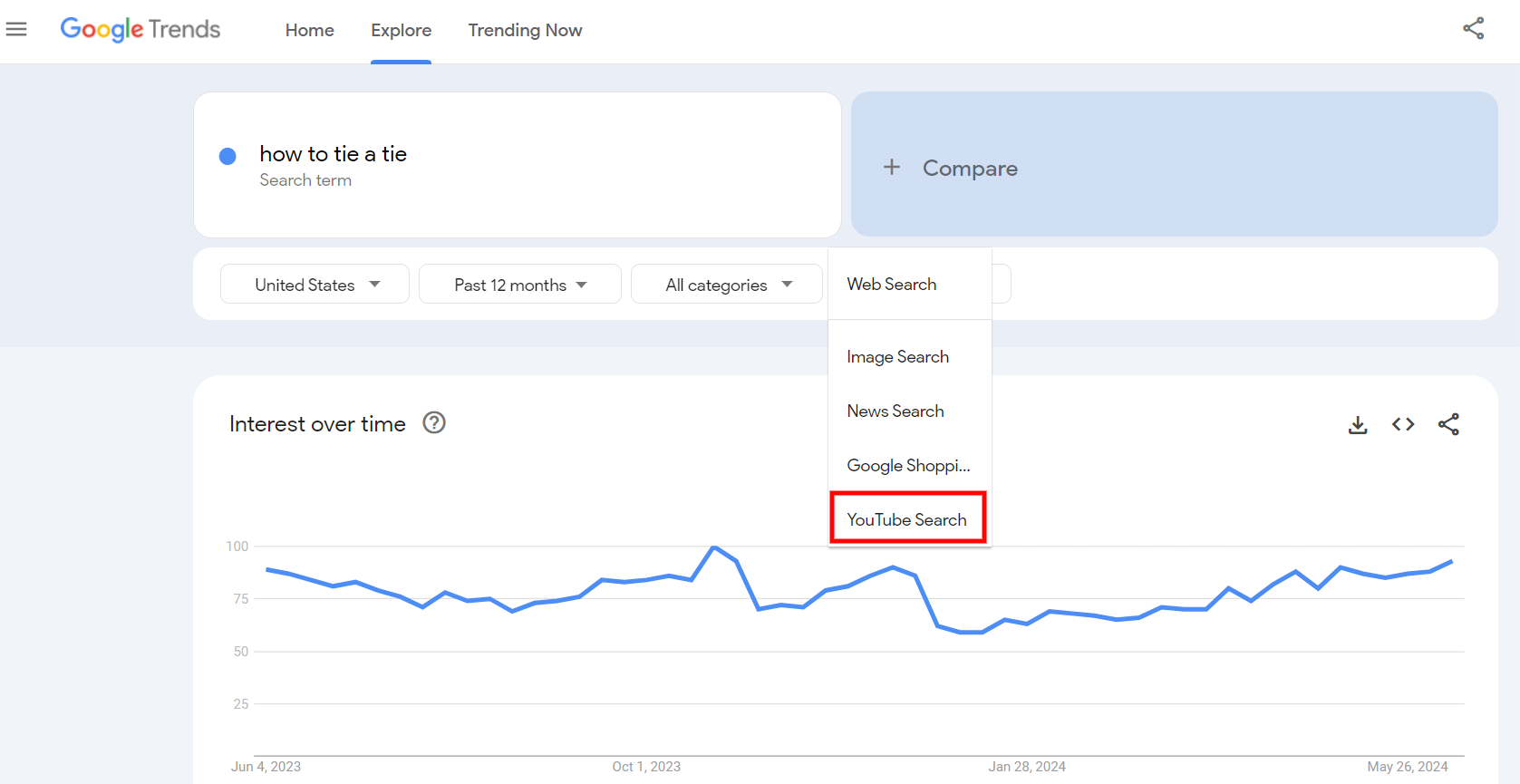 how to find youtube keyword search volume on google trends